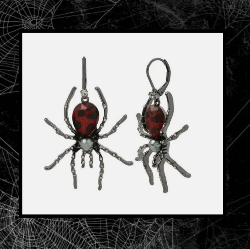 🆕 Red Spotted Widow Spider Earrings 🕸️ Betsey Johnson